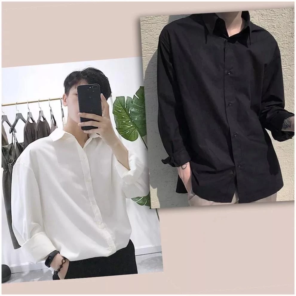 Áo sơ mi trắng và đen dành cho nam công sở sinh viên dài tay chất liệu cotton mịn cao cấp