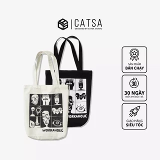 Túi tote "TỐT" đeo vai đen trắng CATSA chất liệu canvas dày tiện lợi thời trang cho cả nam và nữ XBG110-111