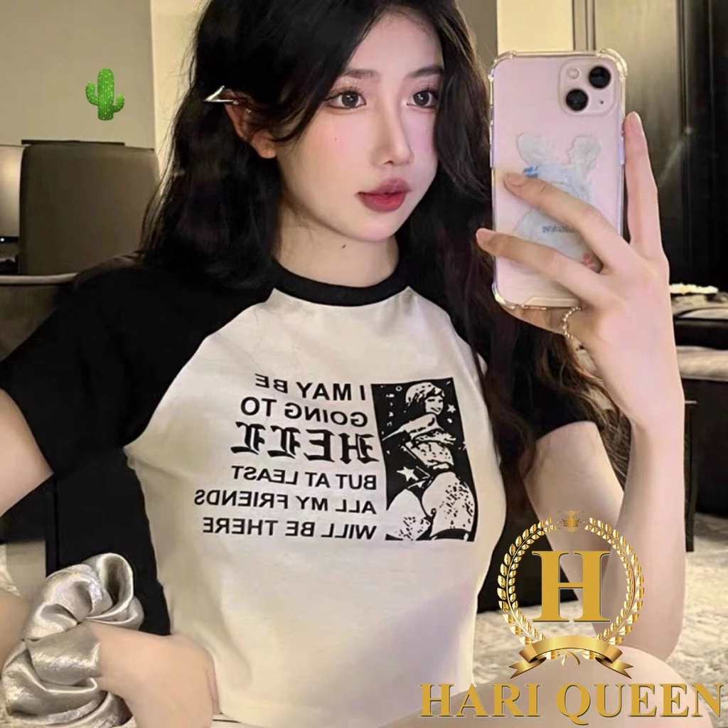 Áo Croptop Body HELL Phối Tay Ngắn HARIQUEEN