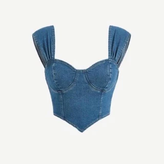 Áo croptop jean 2 dây bản to PINKSTORE29 kiểu cúp ngực vạt nhọn A5661