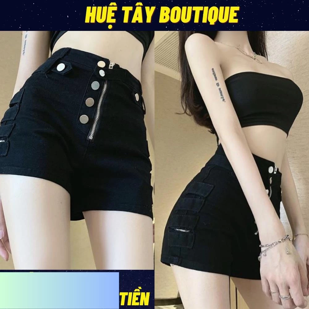 Quần đùi nữ, quần đùi nữ kaki co dãn phối khóa màu đen trắng size S M L SKUQ-11A