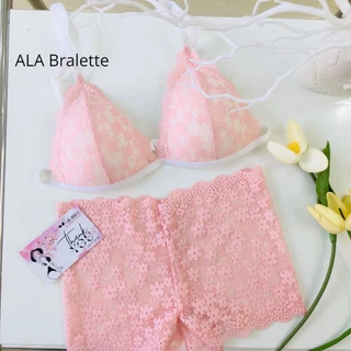 Bộ đồ lót không gọng ALA BRALETTE mút mỏng màu hồng quân đùi chất liệu ren