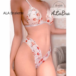 Bộ nội yALA BRALETTE gợi cảm quần chữ Y màu trắng hoa chất liệu ren cao cấp gồm quần+áo (CÚP NHỎ )