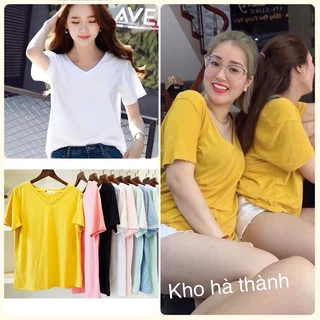 Áo phông nữ cổ tim chất cotton giấy bảng 6 màu,