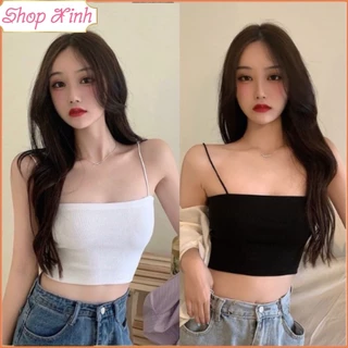 Áo croptop hai dây sợi bún cotton 2 lớp, Áo 2 dây bún thun gân đẹp