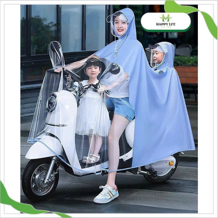 Áo mưa trong suốt loại dày, áo mưa trong suốt cho mẹ và bé nữa trước trong suốt có kính