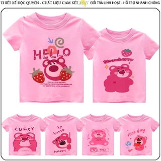 ÁO THUN GẤU DÂU STRAWBERRY LOSTO UNISEX PHÔNG HỒNG TAY NGẮN NAM NỮ GIA ĐÌNH CẶP ĐÔI SIZE TRẺ EM BÉ TRAI GÁI AOMIVN