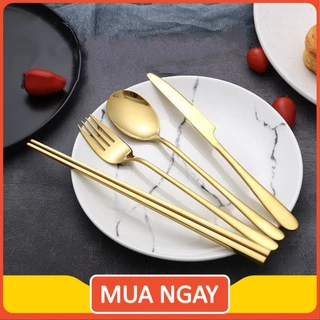 🔰 Bộ 4 dụng cụ dao muỗng nĩa đũa ăn SET CUTLERY GOLDEN INGENIOUS 4pcs 🔰