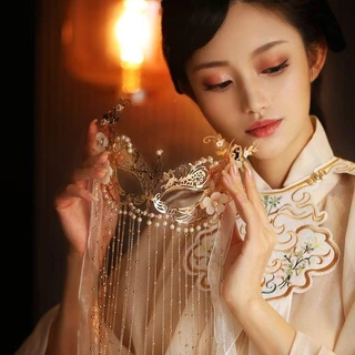 [Siêu Hot] Phong cách cổ xưa của Trung Quốc mặt nạ nửa mặt tua rèm Hanfu che mặt trang phục cổ trang bìa biểu diễn ăn mặ