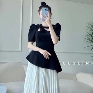 Áo kiểu tay ngắn tà xéo dáng peplum sang trọng