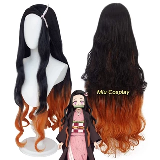 [Sẵn] Wig/tóc giả cosplay Nezuko - Demon Slayer: Kimetsu no Yaiba màu đen pha cam [Miu Cosplay 01]