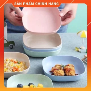 Đĩa nhựa lúa mạch dáng vuôngl, Đĩa đựng gia vị, bánh kẹo, hoa quả màu pastel