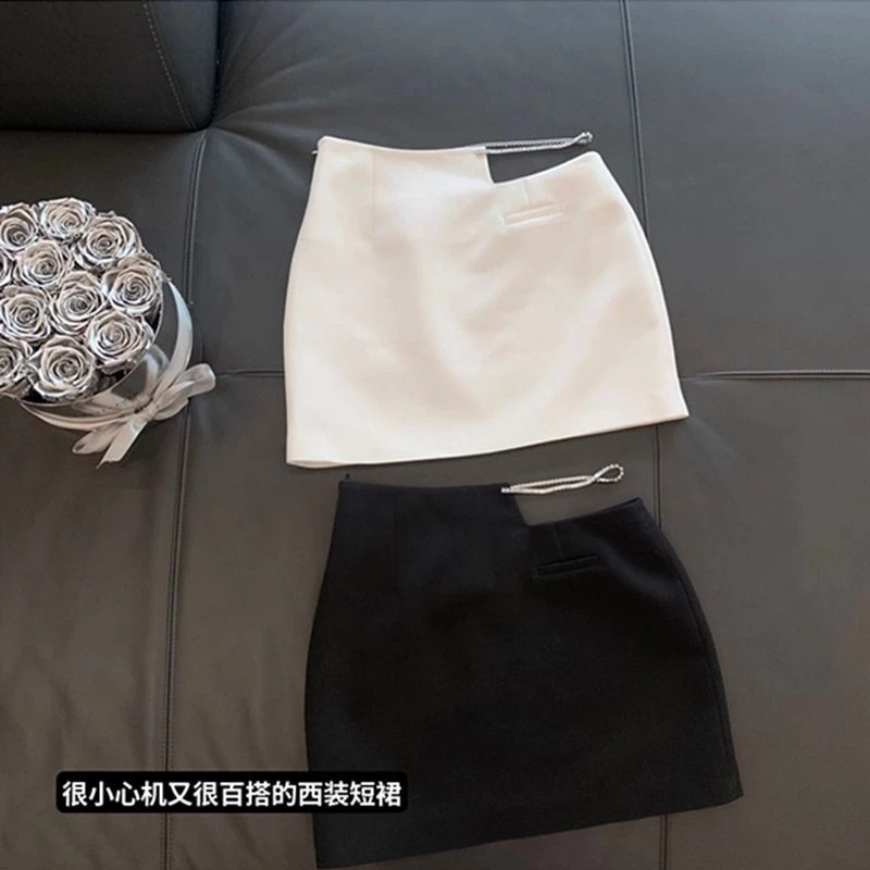 Jiashucheng Chân Váy Chữ A Lưng Cao Dáng Ôm Họa Tiết Kẻ Sọc Đính Kim Cương Thời Trang Thu Đông Dễ Phối Đồ Cho Nữ