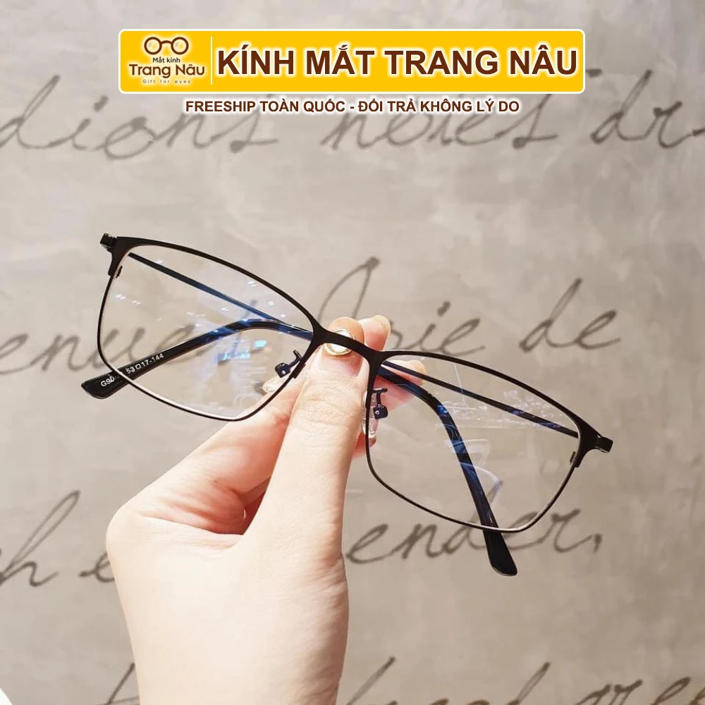 Gọng kính kim loại nam nữ mắt vuông phù hợp với nhiều khuôn mặt 9042 - Kính Mắt Trang Nâu