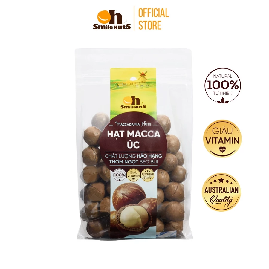 Hạt Macca Úc nứt vỏ tự nhiên Smile Nuts - Túi 500g tặng kèm đồ tách vỏ