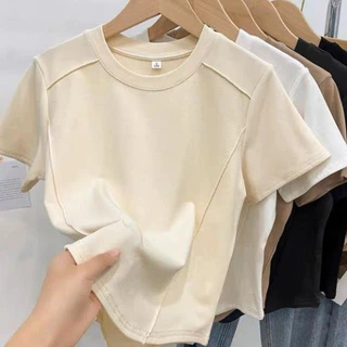 Áo thun baby tee nữ viền trơn 100% Cotton tay ngắn mùa hè Ma050 Kimee