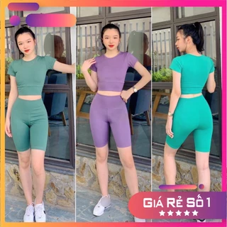 Bộ quần áo tập gym nữ áo croptop có mút ngực quần legging lửng nâng mông đồ tập gym nữ ( Bộ croptop đùi)