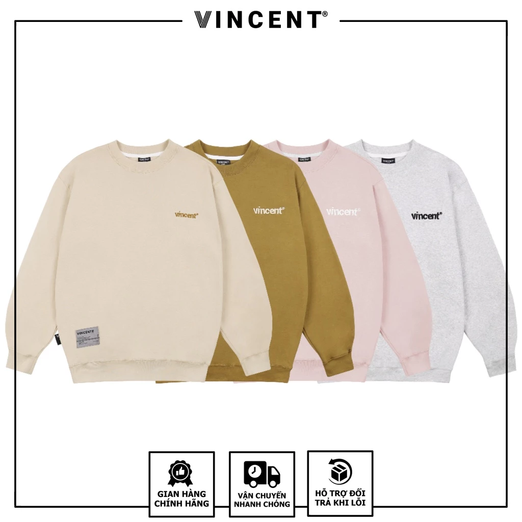 Áo Sweater Basic Vincent Borip Cotton Màu Kem/Nâu/Xám/Hồng