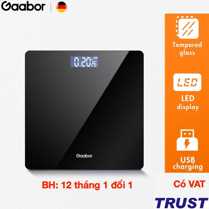 Cân sức khỏe điện tử Gaabor GWS-M01A màn hình LED sạc USB - Chính hãng