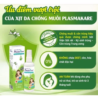 xịt da chống muỗi PlasmaKare phun tạo lớp màng dung dịch bảo vệ ngoài da để xua đuổi muỗi ,các côn trùng khác kiến,gián