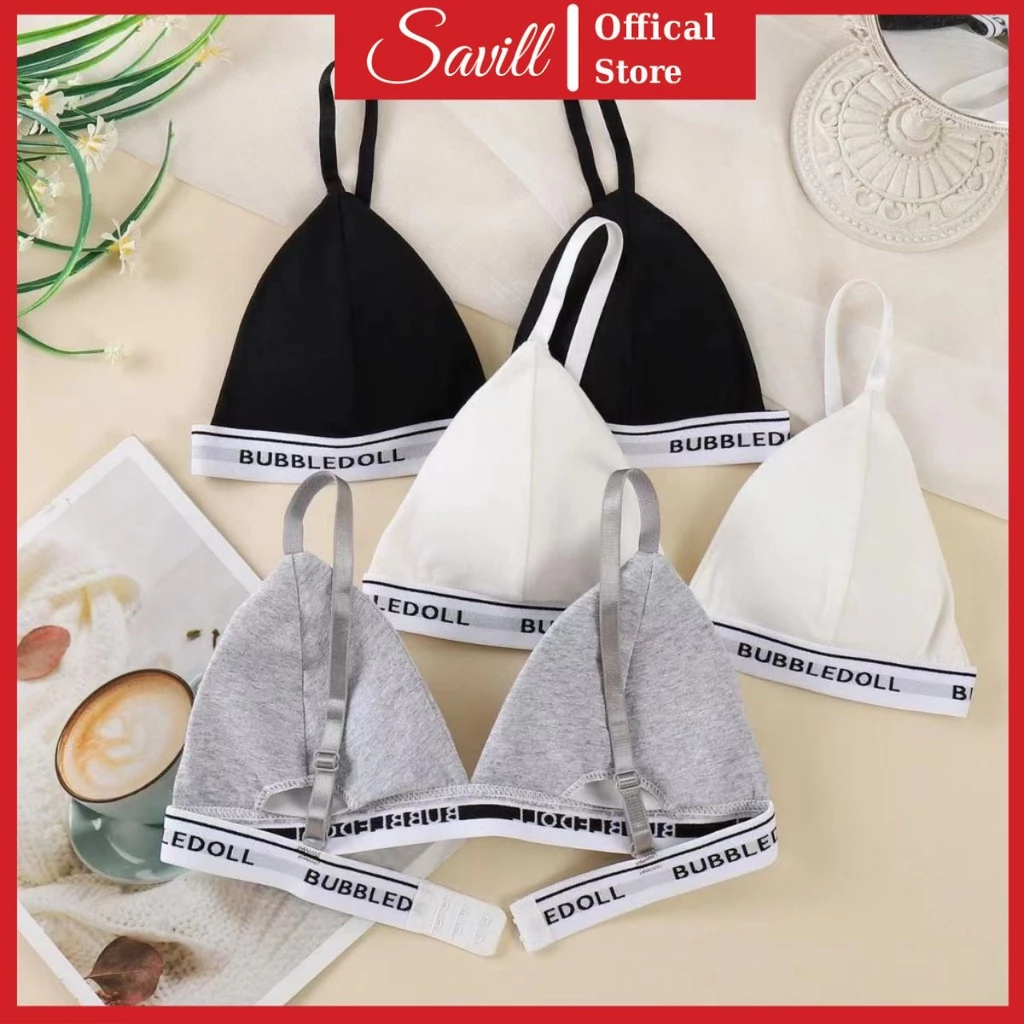 Áo bra nữ 2 dây mút mỏng, Áo ngực không gọng chất cotton mịn, viền chữ sexy gợi cảm SAVILL B3009