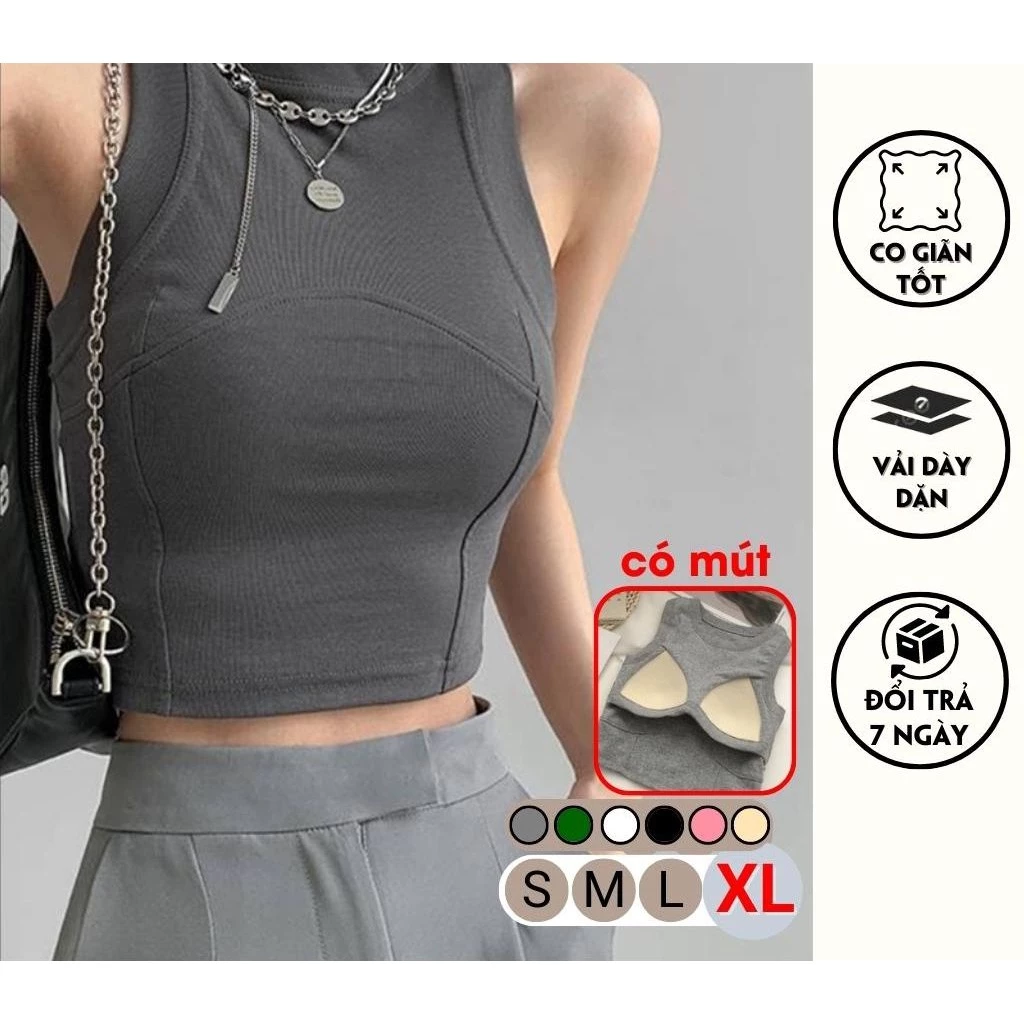 Áo ba lỗ nữ bigsize kiểu viền giữa có mút ngực, Áo croptop 3 lỗ ôm body vải borip nách bo viền cực đẹp -BLBR-