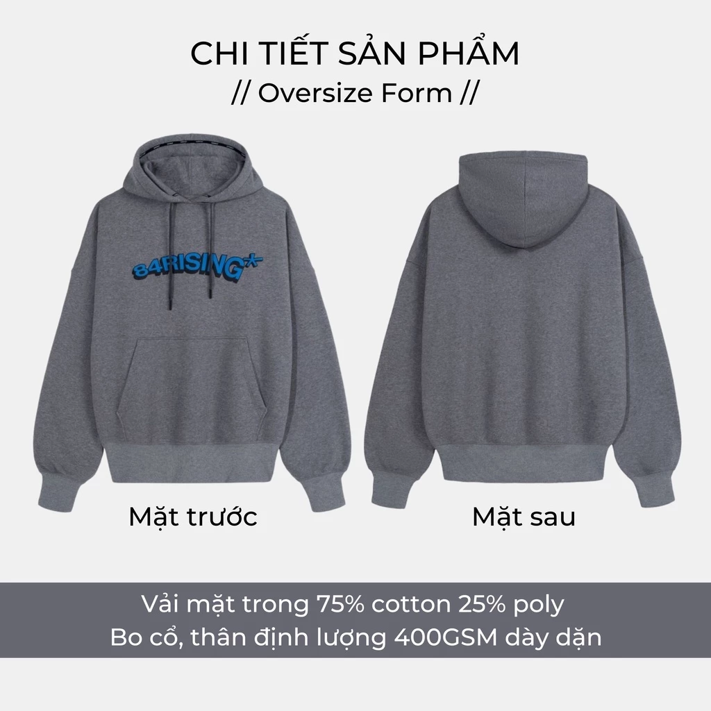 Áo hoodie oversize TYPOGRAPHY xám - thương hiệu 84RISING