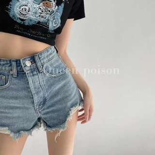 Jiashucheng Quần Short Denim Rách Dáng Chữ a Lưng Cao Ống Rộng Phong Cách Âu Mỹ Mùa Hè Cho Nữ