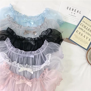 Áo Sơ Mi Chiffon Phối Ren Tay Phồng Phong Cách lolita Nhật Bản