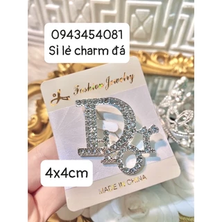 Tag ghim cài áo kim loại đính đá chữ D. size 4x4cm [video kèm ảnh thật 100]