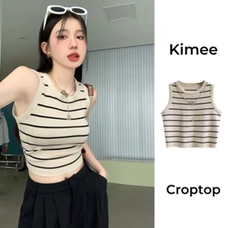 Áo croptop nữ kẻ sọc co dãn, áo sát nách ôm dáng họa tiết kẻ sọc MA049