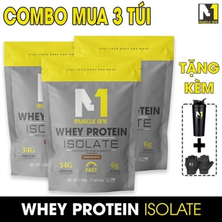 Whey protein isolate MUSCLE ONE, tăng cơ giảm mỡ nhanh, hiệu quả loại 3kg (combo 3 túi tặng bình lắc + bao tay)
