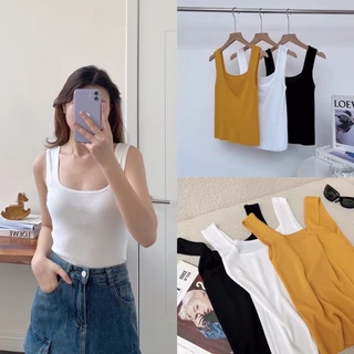 Áo len nữ croptop cổ vuông 2 dây bản to a238406