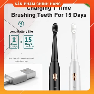 [Siêu Rẻ] Bàn chải điện Electric Toothbrush nút vàng 5 chế độ kèm 4 đầu chải tiện lợi