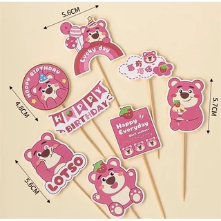 Set 9 que cắm giấy HPBD gấu hồng Lotso Lucky day