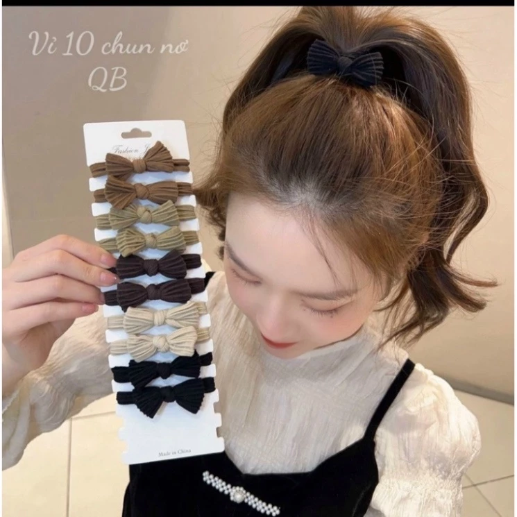 Set 10 Chiếc Dây Chun Buộc Tóc Hình Nơ Nhiều Màu Siêu Xinh🍀FREESHIP🍀Combo 10 dây cột tóc cho nữ sang chảnh