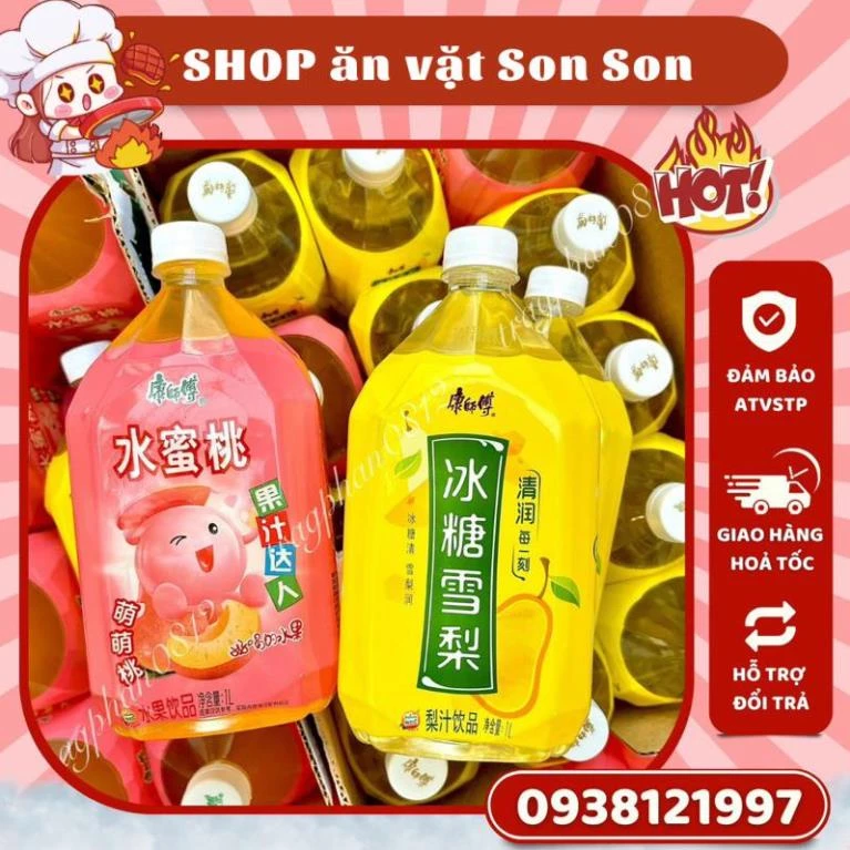 Nước lê trưng đường phèn, nước đào ép - trà hoa quả Kangshifu (chai 1000ml)  - Son Son