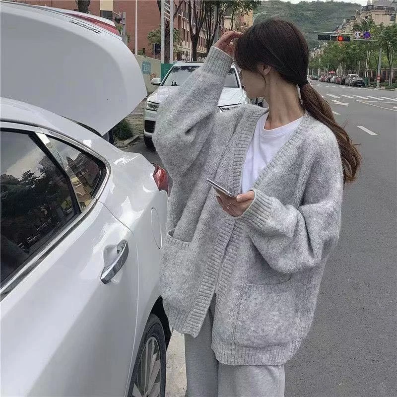 Áo Khoác cardigan Len Màu Xám Phong Cách Nhật Bản Thời Trang Thu Đông Cho Nữ