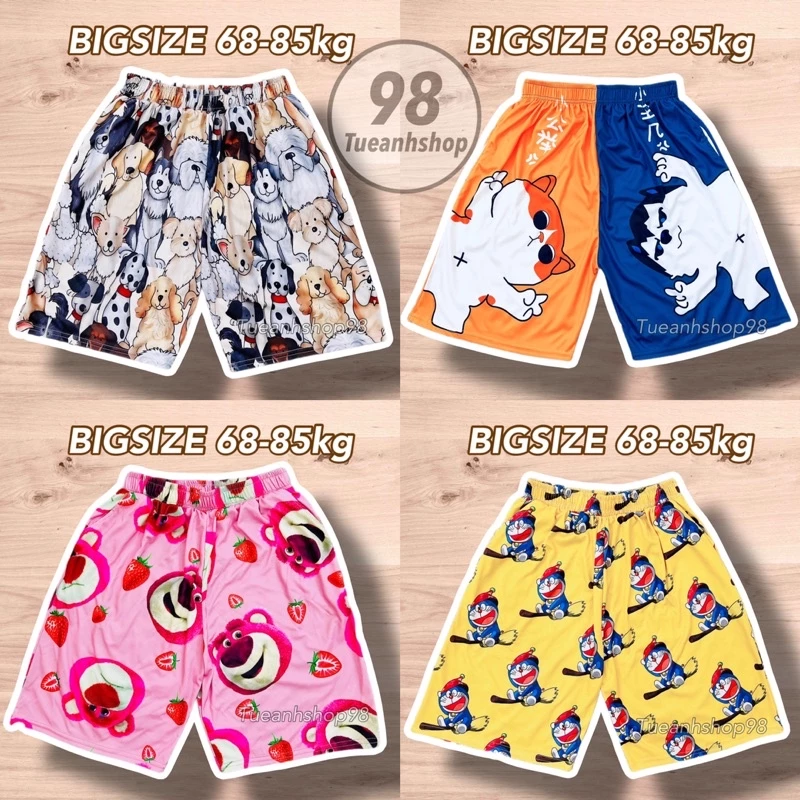 Bigsize 68-85KG 14 Mẫu Mới Quần Short Lững Cartoon Hoạt Hình Unisex Nhiều Hoạ Tiết Dễ Thương Cute Quần Đùi Nam Nữ Cotton