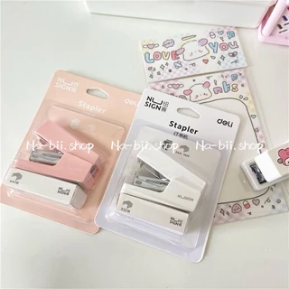 Kẹp ghim bấm giấy vở deli kèm ghim mini màu pastel