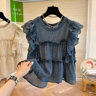 ✿ áo cánh ✿ áo babydoll cánh tiên dây bản to áo croptop cổ yếm có hàng sẵn ✹Áo Cổ Thuyền Nhún Bèo Phong Cách Pháp Thời Trang Cho Nữ#39; S Áo Sơ Mi Búp Bê Ngọt Ngào Mùa Hè Dáng Rộng Không Tay Sang Trọng✩