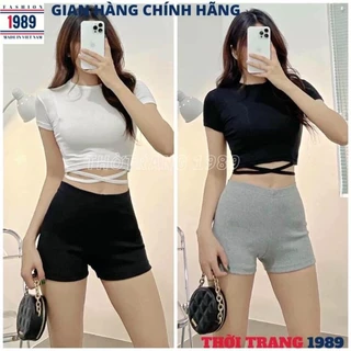 Quần legging đùi nữ nâng mông 1989 lưng cạp cao Biker thun co dãn dạng ngố lửng ôm body bó mặc nhà tập gym yoga