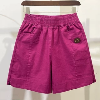 Jiashucheng Quần Short Cotton Lanh Mỏng Ống Thẳng Lưng Cao Màu Đỏ Hồng Mùa Hè Dễ Phối Đồ Mặc Ngoài Trời Cho Nữ