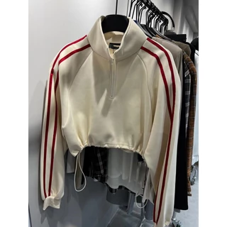 Jiashucheng Áo sweatshirt Dáng Rộng Ngắn Cổ Cao Phối Dây Rút Và Khóa Kéo Phong Cách dongdaemun Hàn Quốc Thời Trang Mùa Xuân Mới Cho Nữ