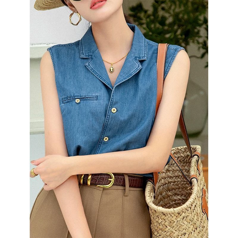 Hàng Mới Về Áo Sơ Mi Denim Không Tay Dáng Rộng Thời Trang Mùa Hè Dành Cho Nữ