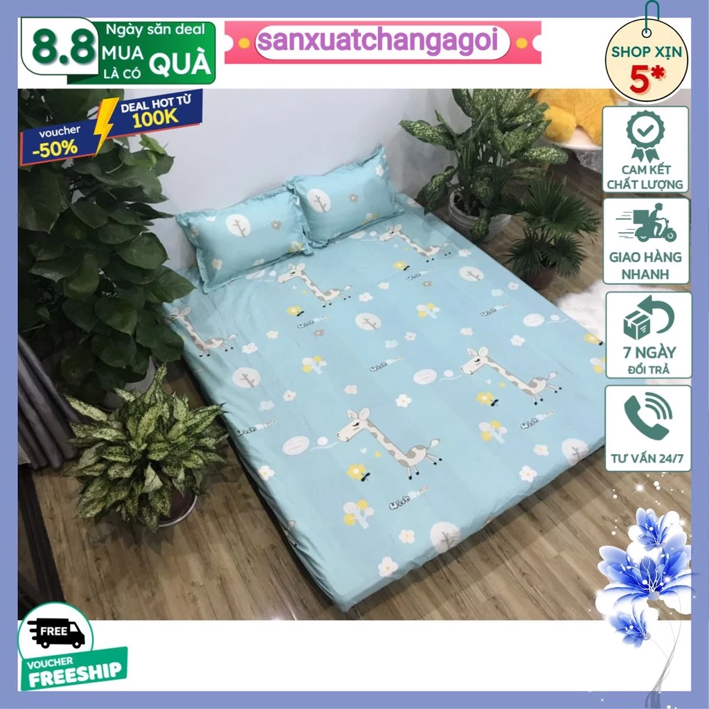 Ga Trải Giường Bo Chun Sẵn 1m8x2m,2mx2m2,hươu xanh