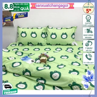 Ga trải giường 1m2 1m4 1m6 bọc đệm vải cotton poly họa tiết mới-MẪU ẾCH XANH