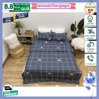 Bộ ga gối 3 món ga bo chun sẵn kèm 2 áo gối  1m8x2m  mẫu kẻ râu sanxuatchangagoi