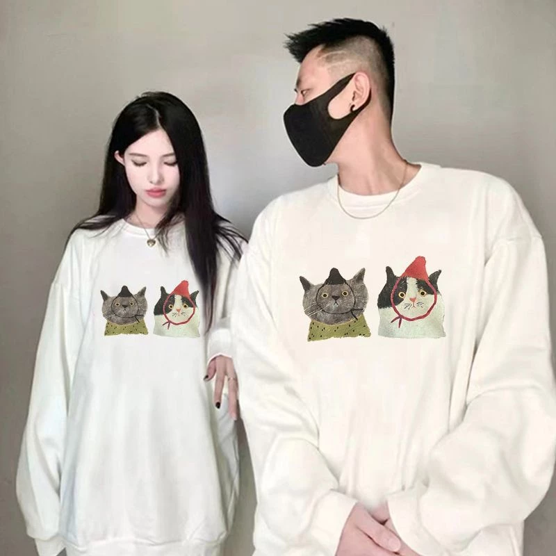 ihkke Áo Khoác Nỉ Cổ Thuyền 100% cotton Màu Đen In Chữ kitty Thời Trang Hàn Quốc Cho Cặp Đôi