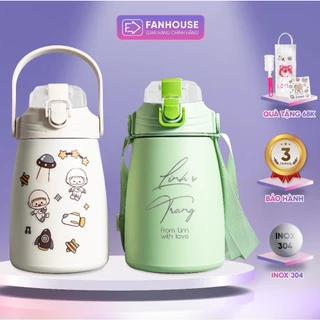 Bình giữ nhiệt Ulike 1000ml Fan House bình nước khắc tên có ống hút inox 304 giữ nhiệt 12h tặng Sticker trang trí